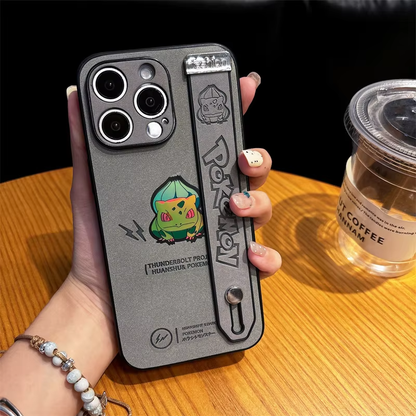 3D Bulbasaur Pokémon Soft Leather iPhone Case with Suede Wrist Strap – Cute & Anti-Fur for iPhone 11-16 Pro Max